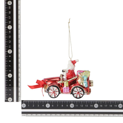 Glass Ornament Santa Car