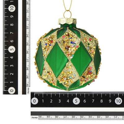 Glass Ornament Checker Green