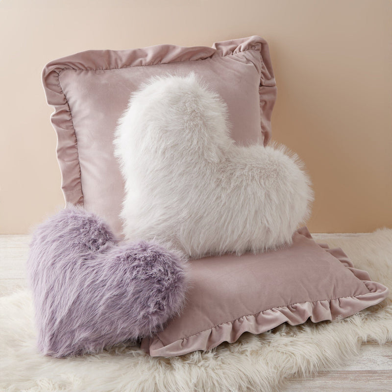 Fur Heart Cushion Medium Ivory