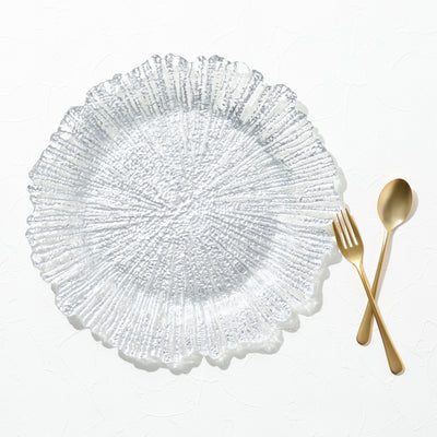 FLOWER GLASS PLATE LARGE SILVER