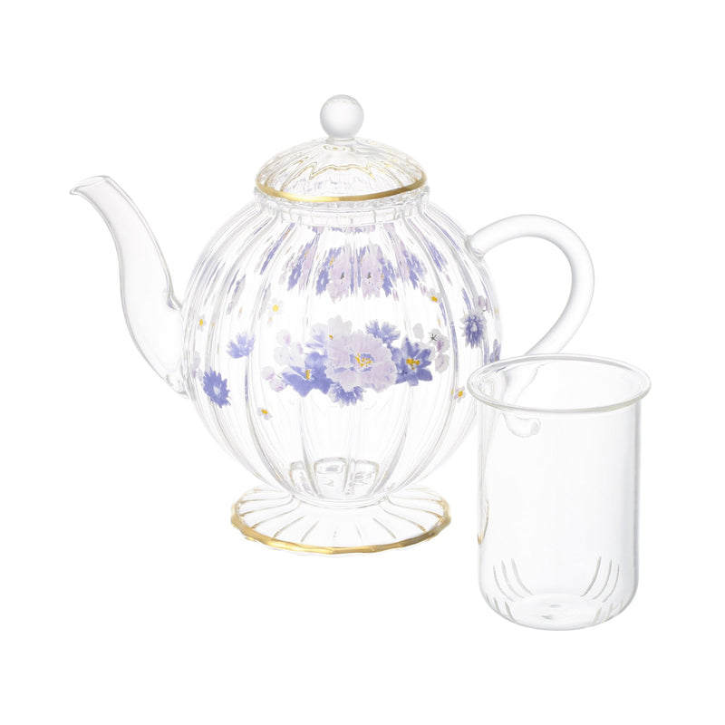 FLOWER FRILL GLASS TEAPOT PURPLE