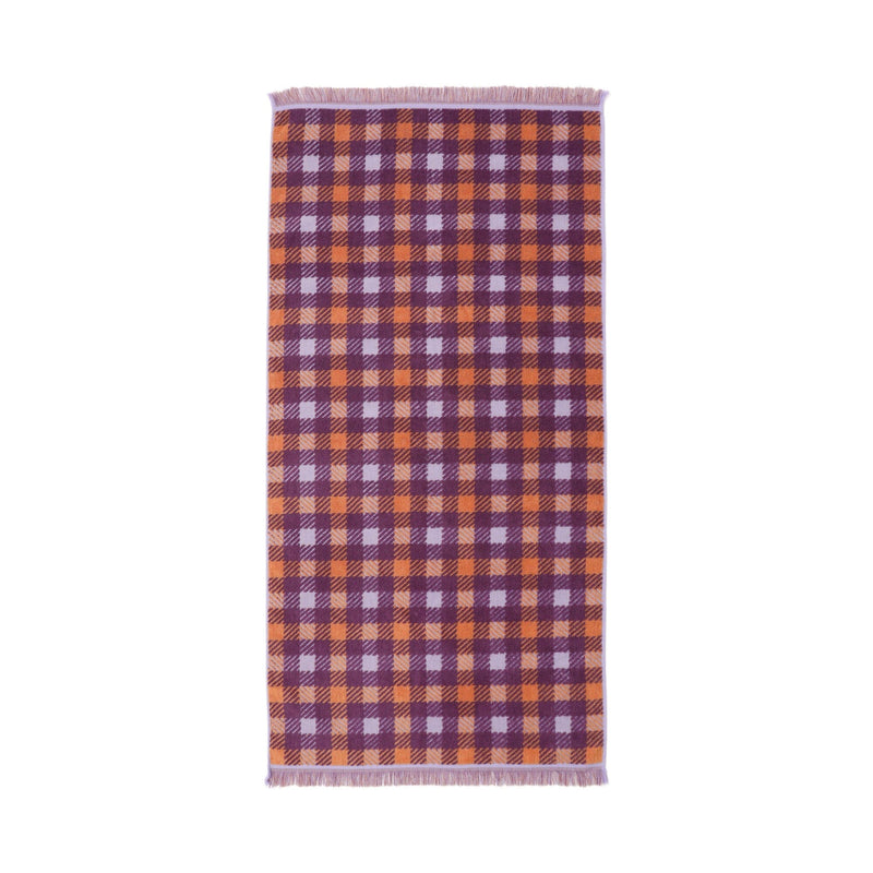 Antibacterial Deodorant Bath Towel Plaid Fringe Orange X Purple