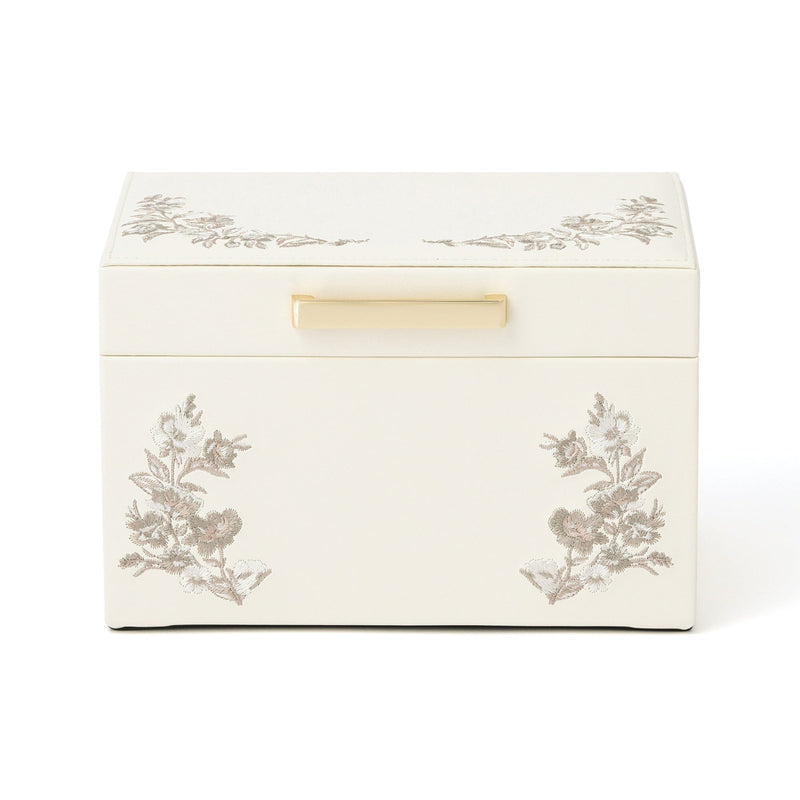 Embroidery Flower Jewelry Box Small Beige